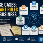 Infographic showing seven smart rules for evaluating AI use cases in business, including frequency, business value, language fit, error tolerance, data readiness, integration fit, and measurement clarity.
