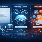 Visual overview of how context windows, memory limits, retrieval, planning, and verification affect hallucinations in modern LLM systems.