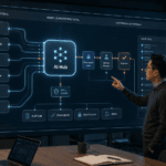 Model Context Protocol connector architecture showing AI systems linked to business workflows, approval gates, data sources, and audit logs.