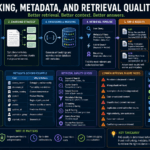 RAG retrieval quality workflow showing chunking, metadata, filters, ranking, permissions, and evaluation before generation