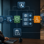 AI function calling workflow diagram showing a model request, validation layer, business tools, APIs, audit logs, and human review.