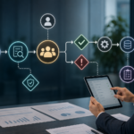Human-in-the-loop AI workflows approval system showing AI proposals routed through validation, human review, escalation, and audit logs.